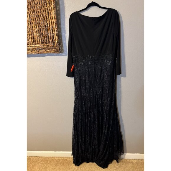 Mac Duggal 16 W Black Formal Long Sleeve Lace Applique Trumpet Gown 67896 NEW - Picture 4 of 10